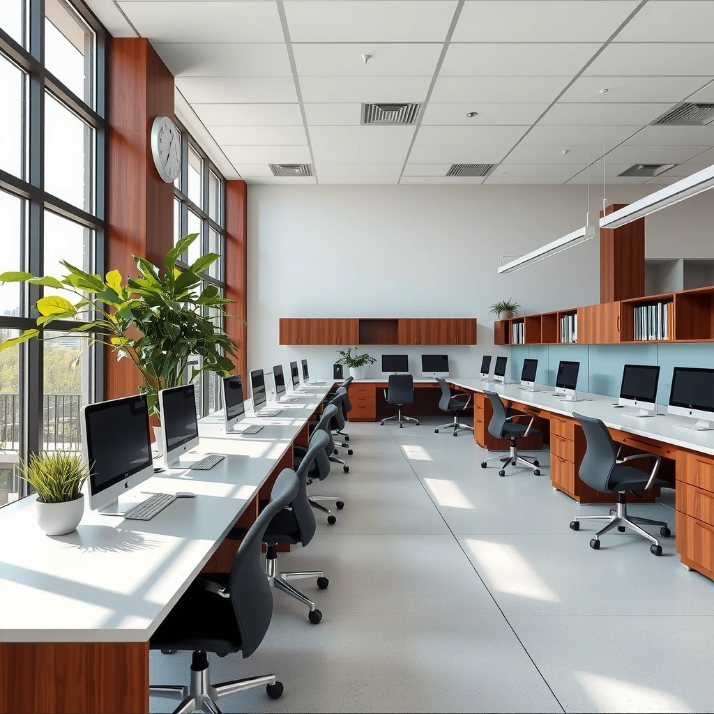 Tidy office space with natural light